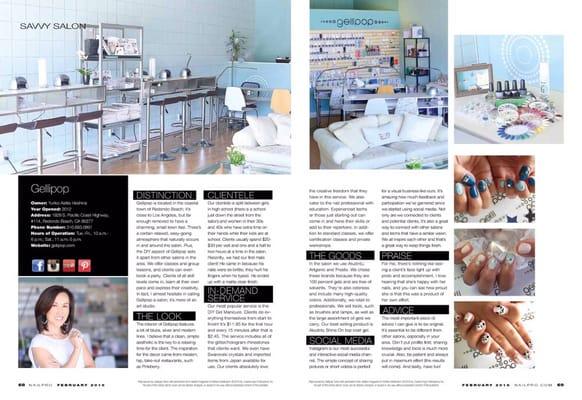 Gellipop was featured in Nail Pro magazine February 2016 issue!!