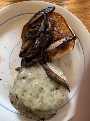 Mushroom Swiss burger with orange marmalade onion relish