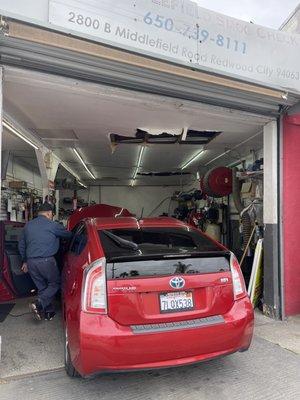 Prius getting a smog check