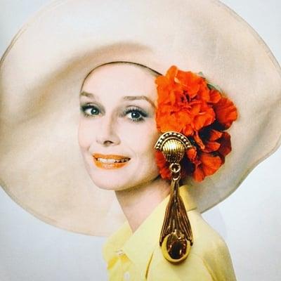 #AudreyHepburn #houseoffisher #vintage #jewelry #french #gold #earrings #love #spring #paris #flower #hat #amazing #style #dope