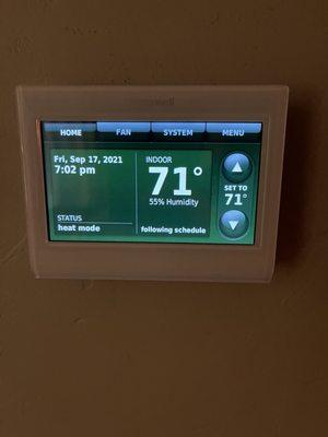 Wahoo our new Honeywell Prestige thermostat, it's so easy to understand and program, what a relief after the past 21 years!