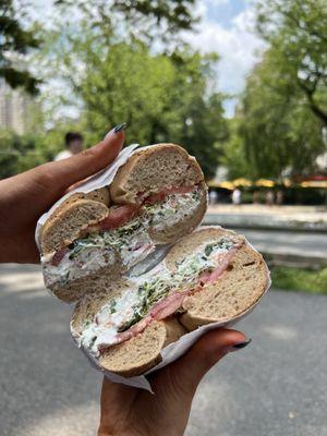 Tofu Cream Cheese with Sprouts & Tomato on Whole Wheat Everything!