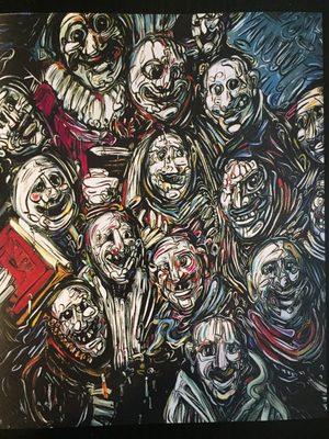 The creme de la collection.  Parliament of Clowns.  On pins and prints, also available on 30x30 stretched canvas prints,