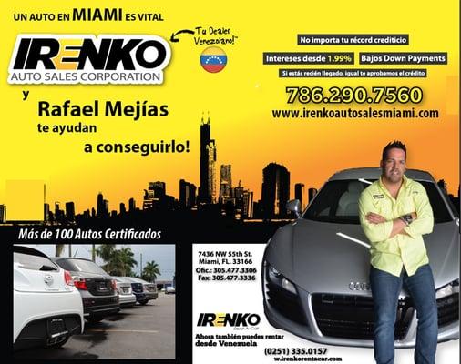 Irenko Auto Sales Miami y Rafael Mejías, tu dealer Venezolano™