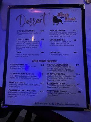 Dessert menu