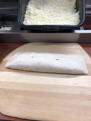 The finished steak Stromboli ready for oven