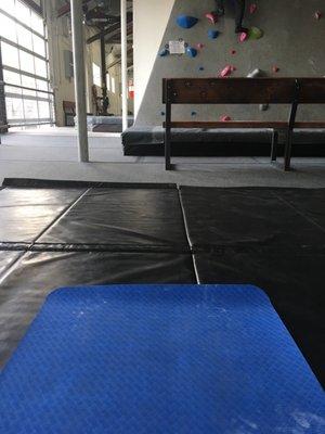 My yoga mat complete with chalk prints from climbing. Haha! I love this multipurpose facility!