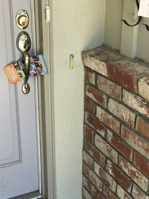 Placed secure on to the door.