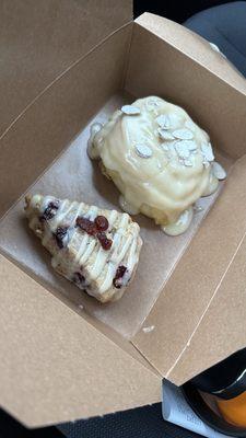 Orange, cranberry scone and an almond croissant