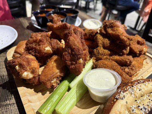 Left naked wings, right house dry rub wings