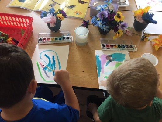 Painting our flower bouquets.