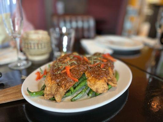 Deep fried fish with chili sauce