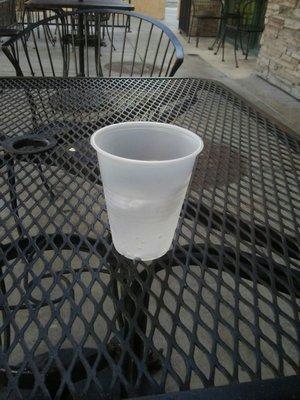 Tiny cup for ice water and an attitude for customer service.