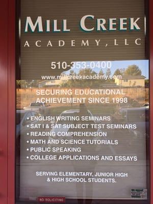 Mill Creek Academy offers enrichment courses, test preparation, and college admissions counseling.