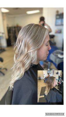 Before and after of blonde highlights