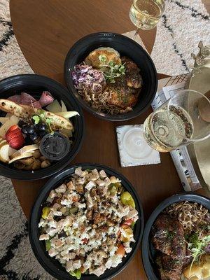 Chopped Chicken salad, Chicken Adobo and Cheese Board