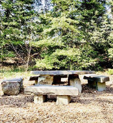 Stone Benches and Table. Reminds me of "The Flintstones"!