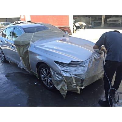 Infiniti Q50 being polished by one of our professionals #paint #collisionrepair #bodyrepair #freeestimates #carinsurance