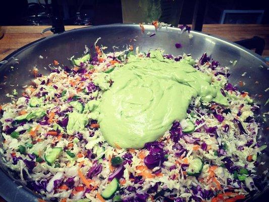 Rainbow Slaw with Ginger Avocado Sesame Dressing