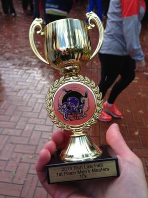 A trophy from the 2014 Run Like Hell!