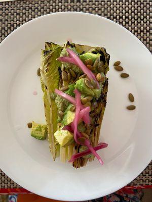 Charred romaine lettuce and avocado