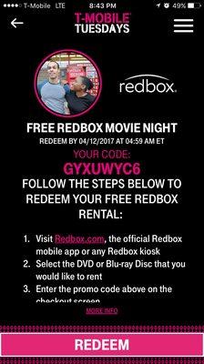 Free movie promo code from T-Mobile yooo