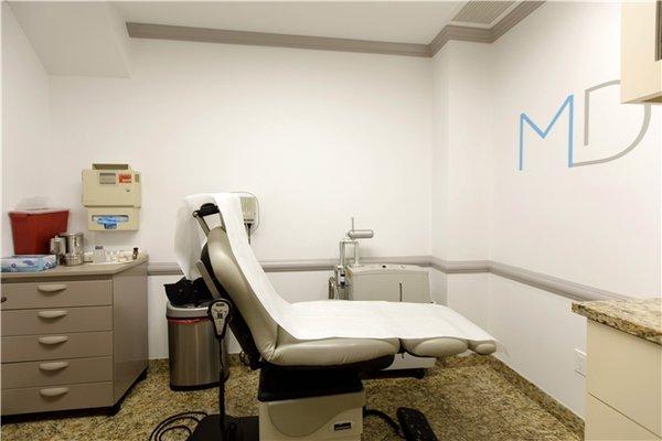 Exam room of our newly renovated office at Mandel Dermatology - Upper East Side. Located in Manhattan, New York City.