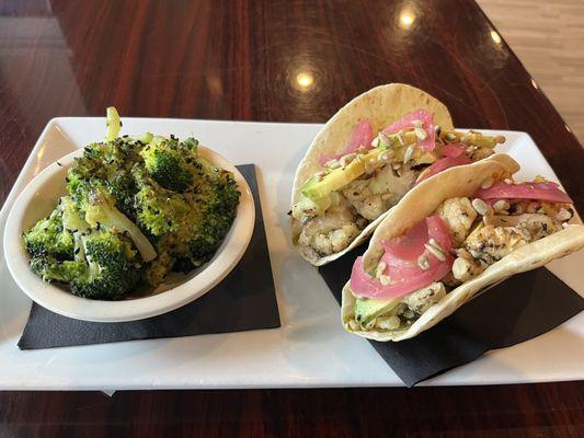 Cauliflower tacos and roasted broccoli