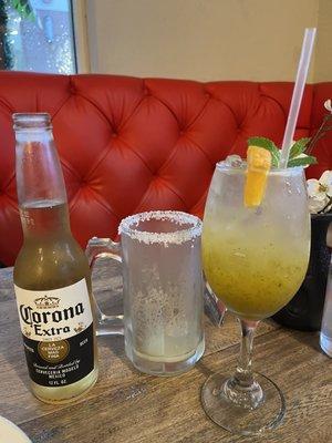 Drink: michelada & pirujito Appetizer: pulpo al grill Entrees: corvina gratinada & corvina a lo macho Dessert: flan de queso & babarua