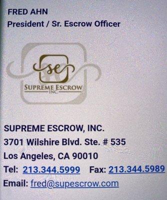 Fred Ahn at Supreme Escrow Business Information