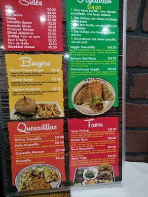 Menu with vegetarian options in green