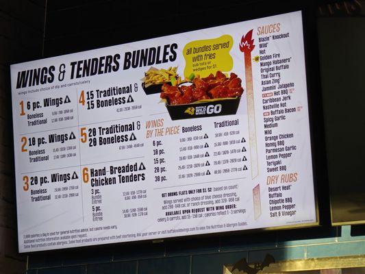 Wings and Tenders Bundles Menu as of Oct 2024