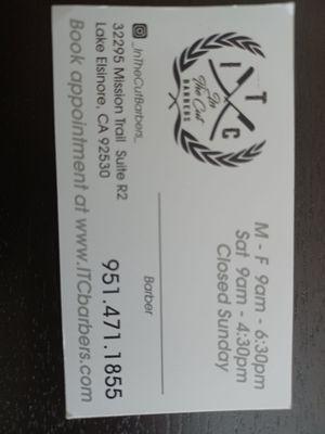 Business card with hours of operation