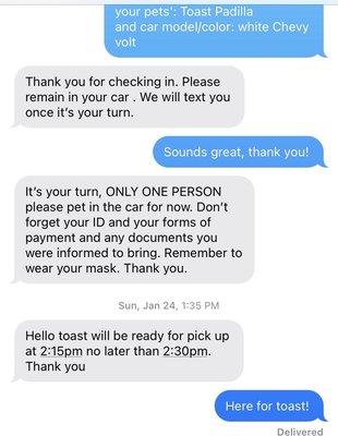 Text conversation between SPAY 4 LA and owner