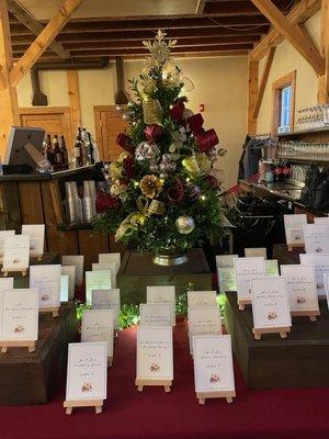 the table numbers set up by the day of staff of Calla Catering