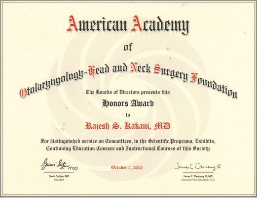 Award from American Academy of Otolaryngology-Head and Neck Surgery