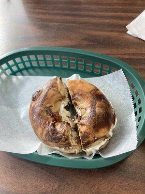 Cinnamon raisin bagel with cream cheese