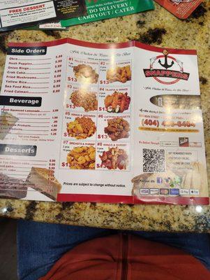 Snappers menu