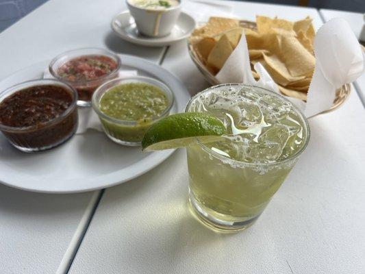 House Margarita, Cheese Dip, Salsa Trio