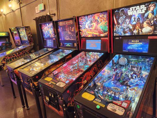 They have six pinball machines: Star Wars, Deadpool, Pirates of the Caribbean, Iron Maiden, Elvira, Metallica