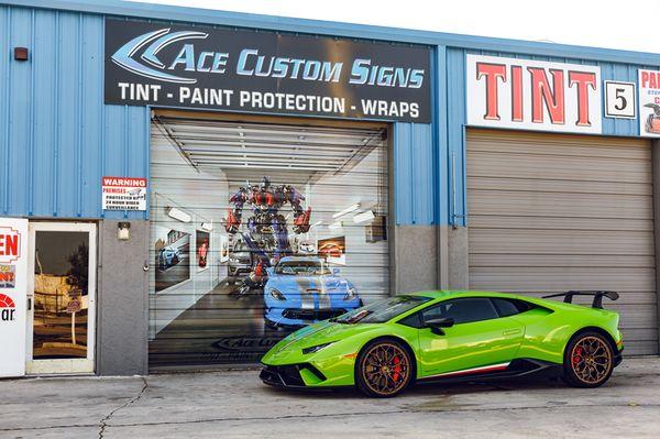 Lamborghini Huracán Performante full car XPEL Ultimate paint protection film (clear bra) install at our facility in Palm Beach