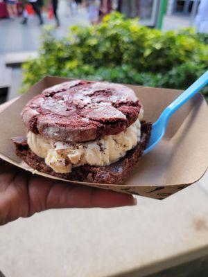 Red velvet Cookie/brownie ice cream sandwich