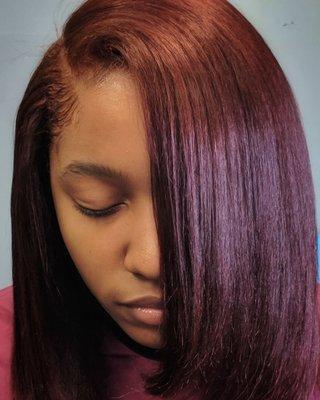 Custom hair color on natural hair with silk press