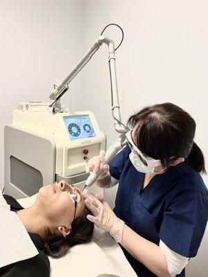 PicoWay Laser is effective for treating dark spots, acne scars, large pores, uneven skin tone & texture, fine lines, tattoo removal, + more!