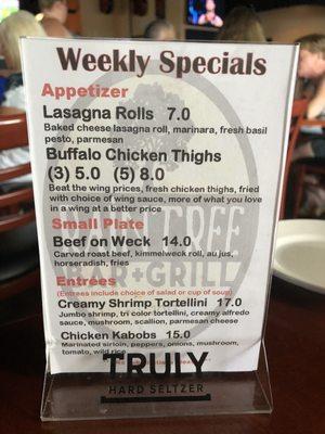 Weekly appetizer specials