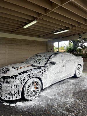 We pre soak our vehicles to remove heavy contaminants 
Before we wash it to prevent more scratches