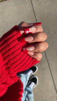 Red French Tip with Snowflake's