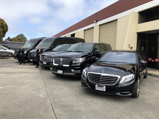 Part of our fleet servicing our VIPs for airport drop-off or pickup and any private car services