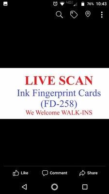 #inkfingerprinting #fd258 #livescan #walkinlivescanservice