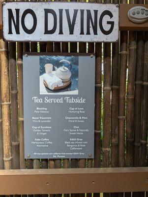 tea can be served for an additional charge at the hot tubs.